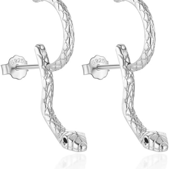 Silver & Gold Snake Dangle Earrings - Women's Serpent Drop Earrings in Black & S - Picture 8 of 8